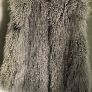 Ice blue grey Tibetan lamb vest - real fur